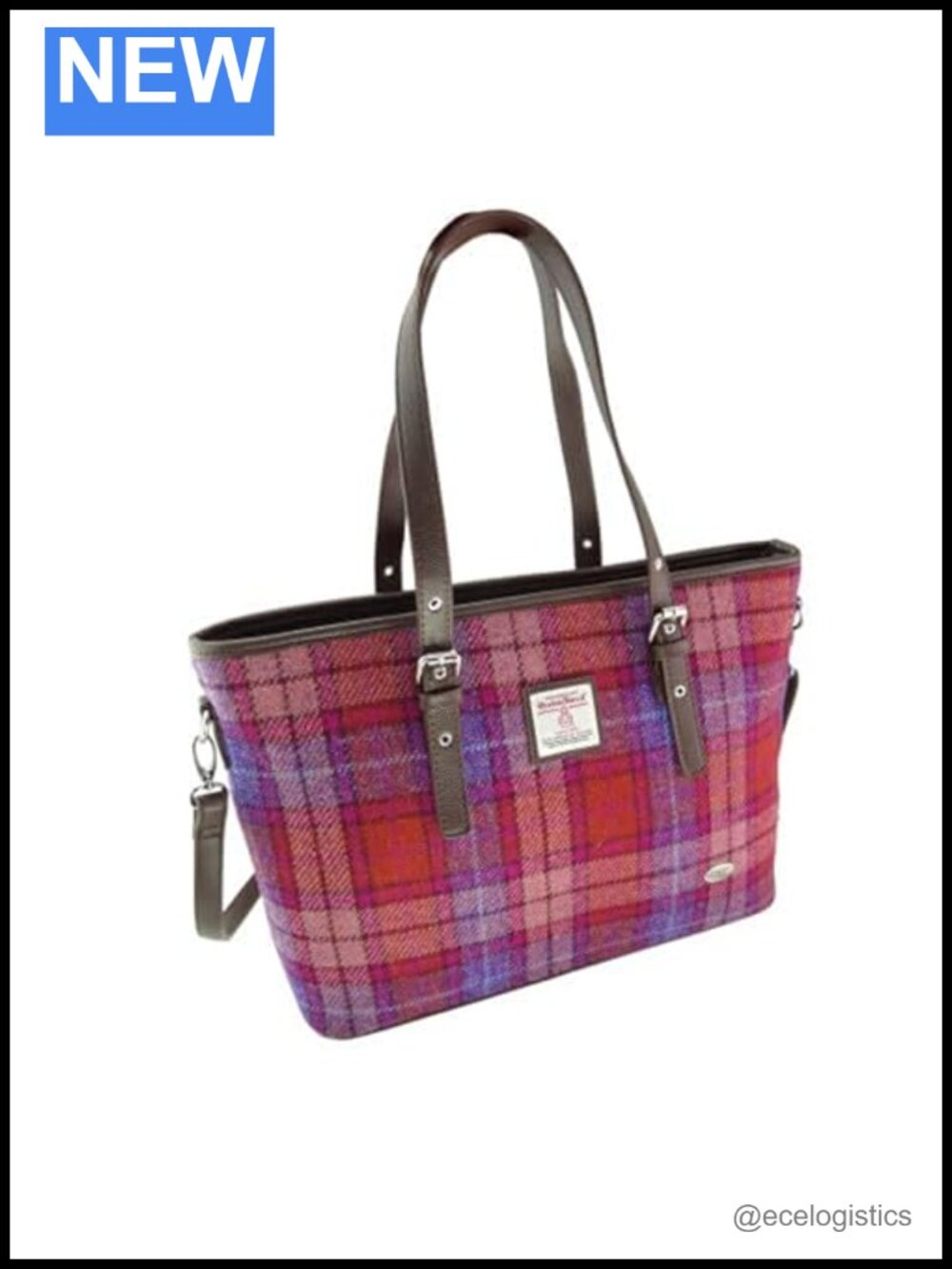 Harris Tweed Tote Bag with Leather Straps - Large Handwoven Scottish Purse